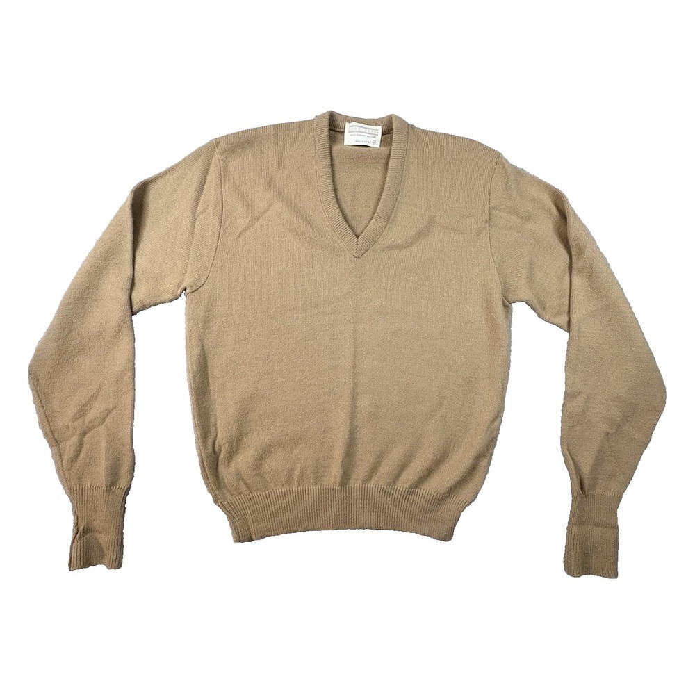VTG Lord Jeff Men's L Tan V‎ Neck Sweater Made in USA Orlon Acrylic Pullover
